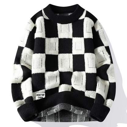 Gridwave Checkered Knit Sweater