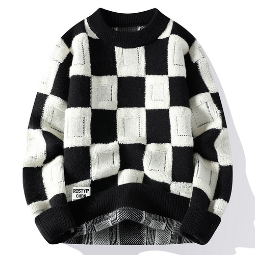Gridwave Checkered Knit Sweater