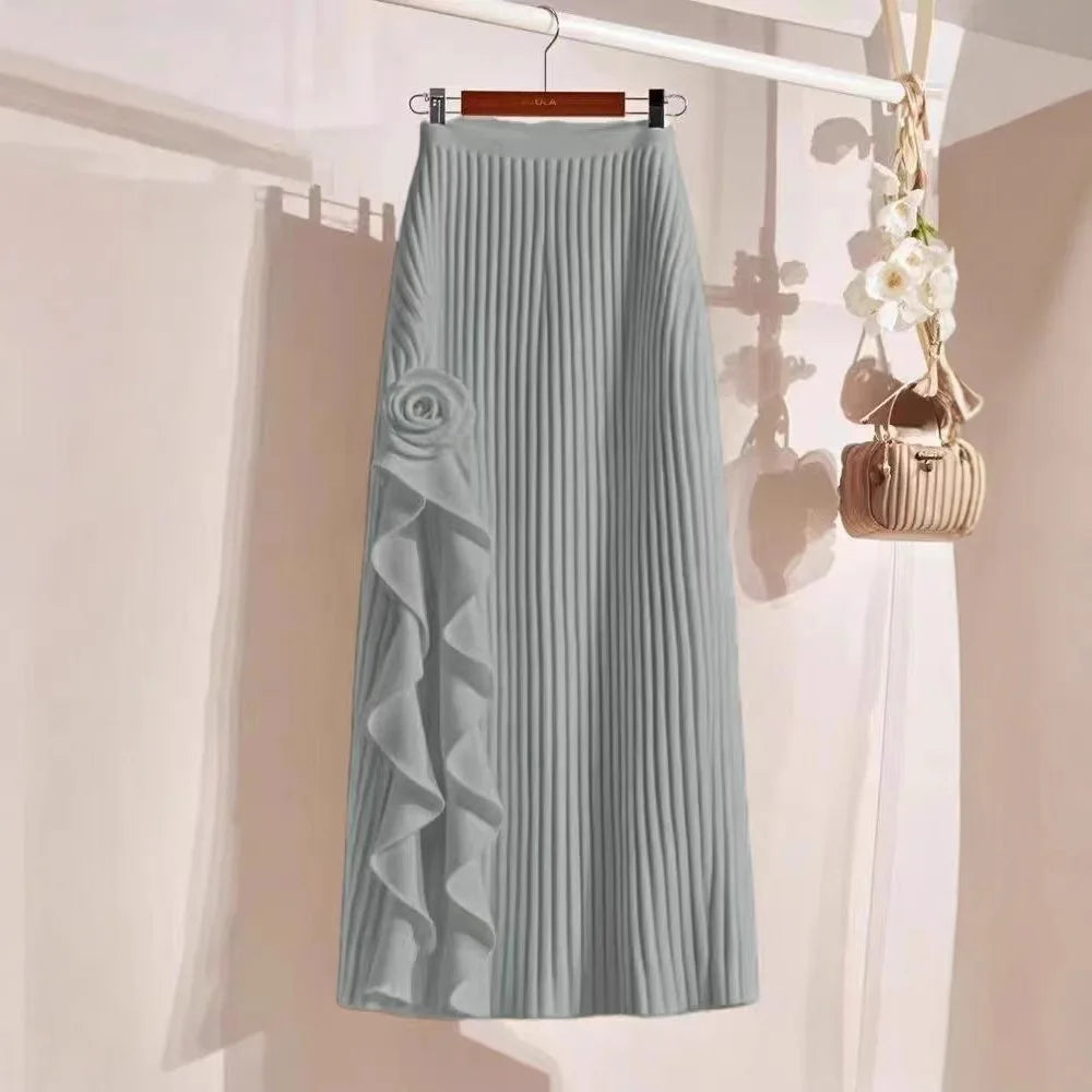 Rosette Knit Midi Skirt